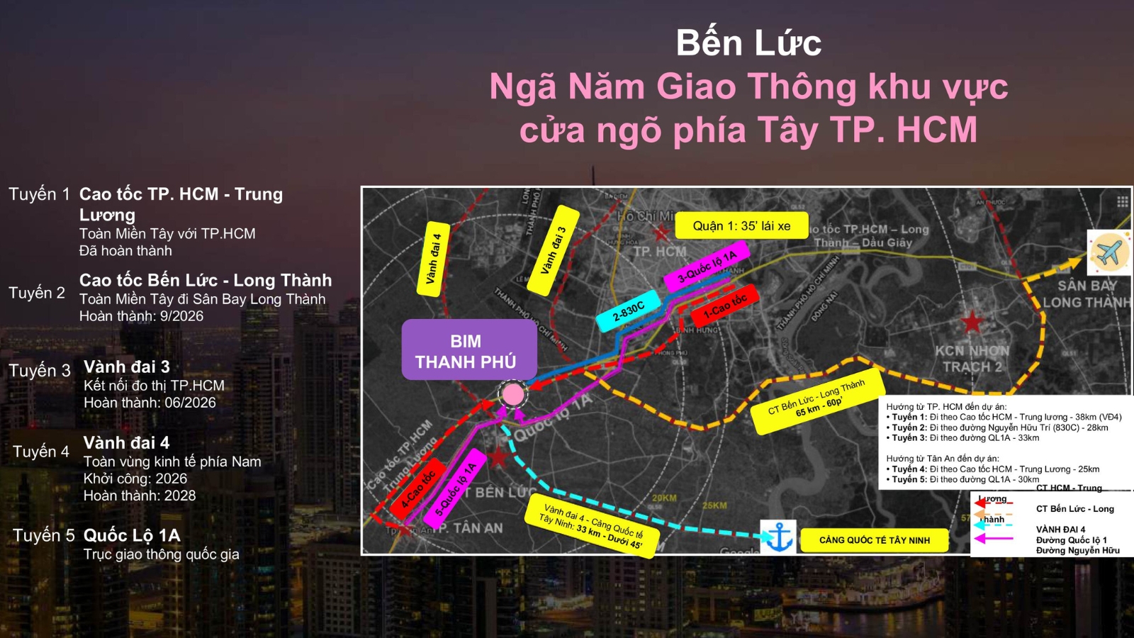 Sơ đồ vị trí kết nối hạ tầng giao thông chiến lược bao quanh dự án Thanh Phú Centre Point.